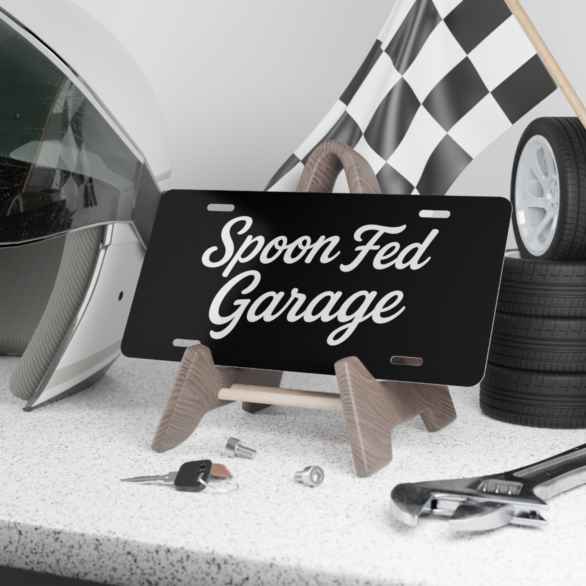 Vanity License Plate – 'Spoon Fed Garage' Custom Decorative Plate for Car & Wall Display