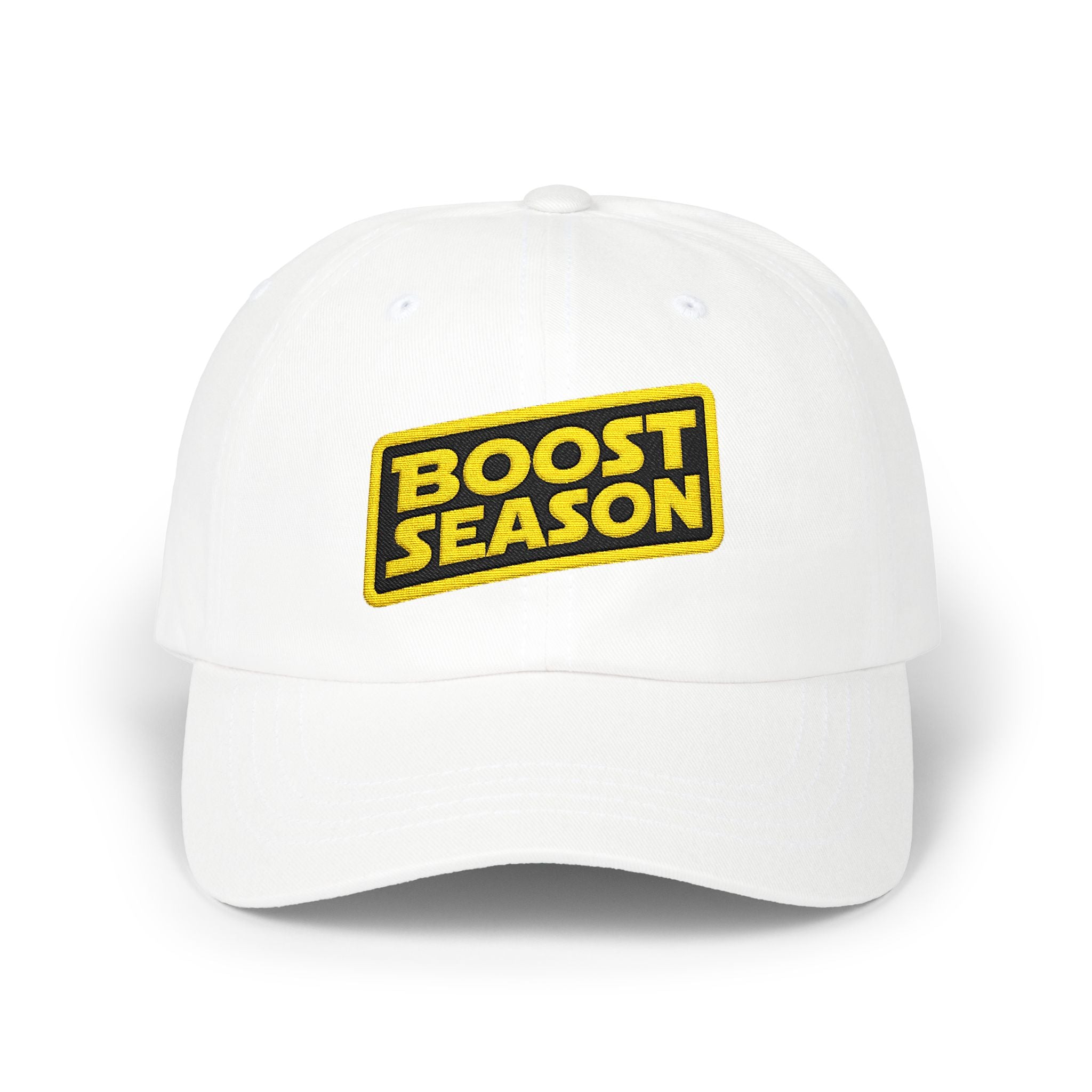 Boost Season Dad Cap — Embroidered White Baseball Hat